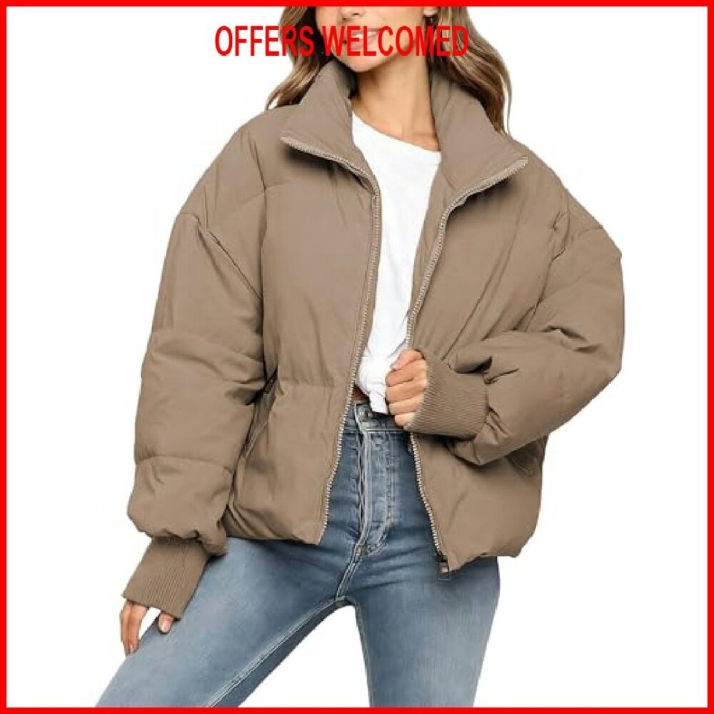 Oversized Cropped Puffer Jacket Winter Coat Quilted Lightweight - Picture 2 of 8